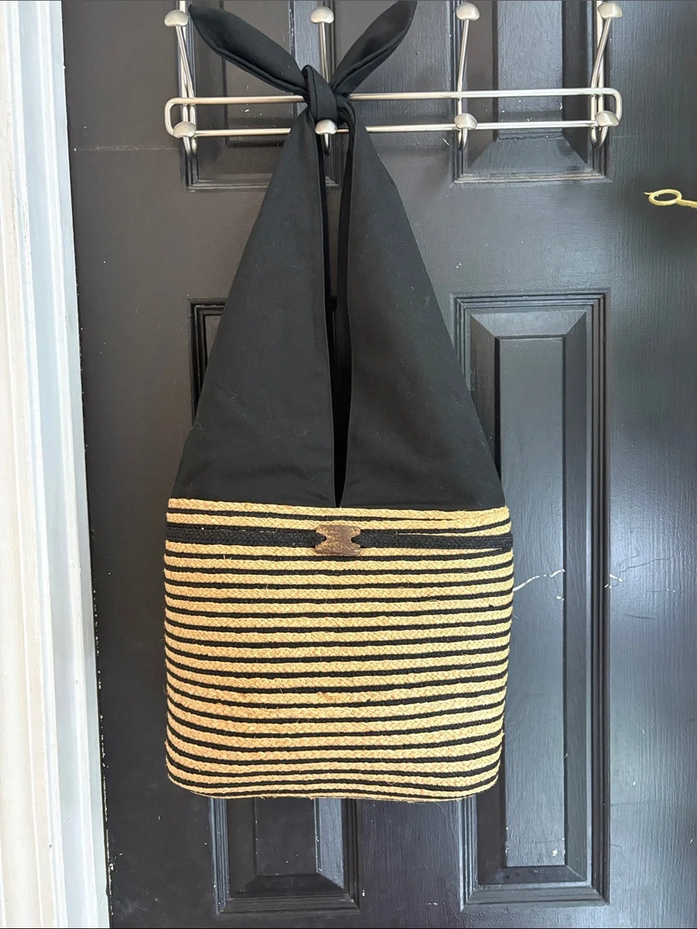 Black and Natural Straw Stripe Men’s Sling Bag